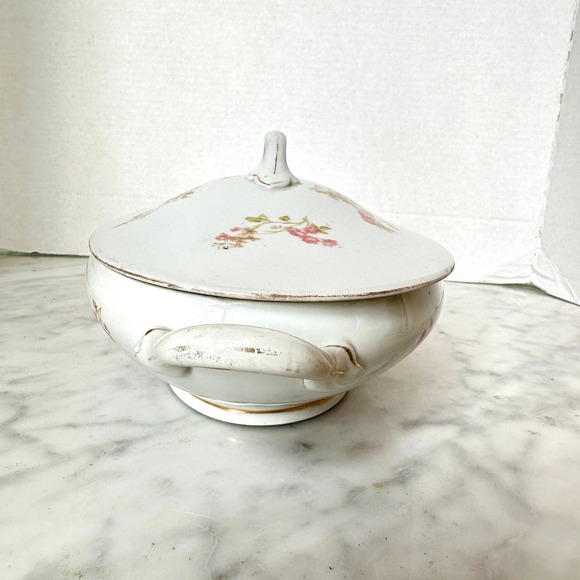 Antique Victoria Austria Serving Bowl 10" Oval Covered Fine China Floral - Picture 3 of 12